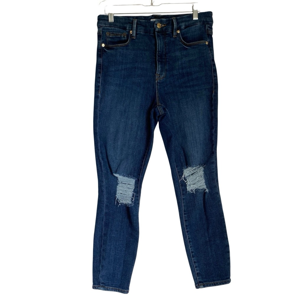 Good American Ripped Cropped Skinny Jeans 8/29 Blue High Waist Grunge Punk